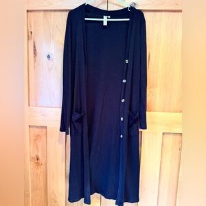 Allison Joy Black Knit Ribbed Long Cardigan